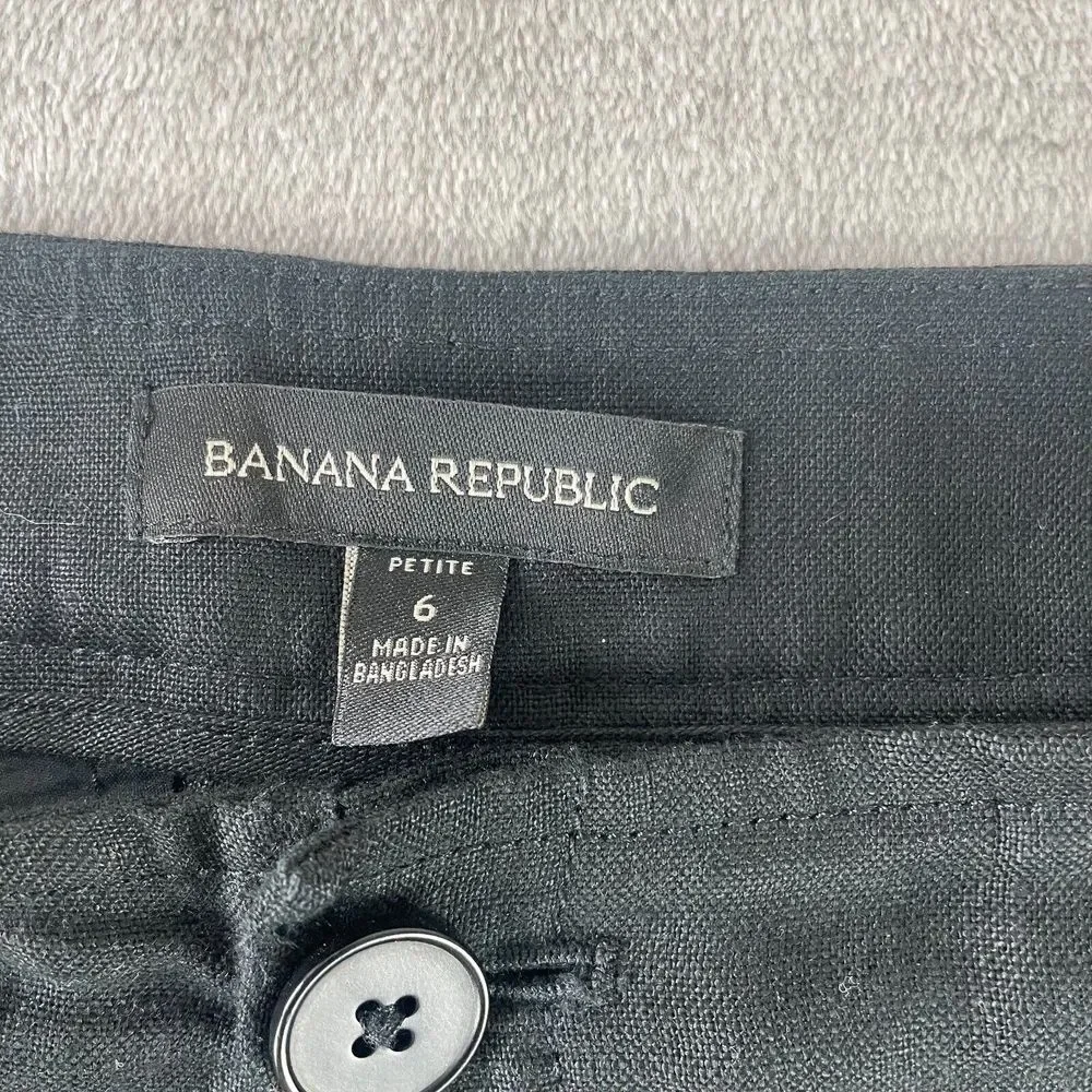 Banana Republic Wide Leg 100% Linen Pants Women Petite 6 Black Pleated‎ Summer